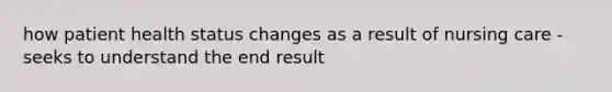 how patient health status changes as a result of nursing care - seeks to understand the end result