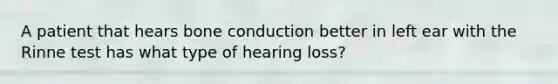 A patient that hears bone conduction better in left ear with the Rinne test has what type of hearing loss?