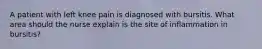 A patient with left knee pain is diagnosed with bursitis. What area should the nurse explain is the site of inflammation in bursitis?