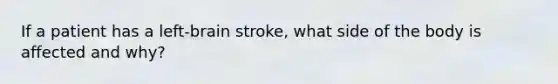 If a patient has a left-brain stroke, what side of the body is affected and why?