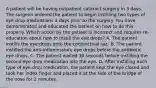 A patient will be having outpatient cataract surgery in 3 days. The surgeon ordered the patient to begin instilling two types of eye drop medications 3 days prior to the surgery. You have demonstrated and educated the patient on how to do this properly. Which action by the patient is incorrect and requires re-education about how to instill the eye drops? A. The patient instills the eye drops onto the conjunctival sac. B. The patient instilled the anti-inflammatory eye drops before the antibiotic eye drops. C. The patient waited 30 seconds before instilling the second eye drop medication into the eye. D. After instilling each type of eye drop medication, the patient kept the eye closed and took her index finger and placed it at the side of the bridge of the nose for 2 minutes.