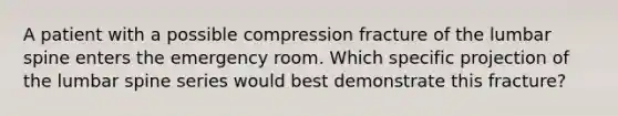 A patient with a possible compression fracture of the lumbar spine enters the emergency room. Which specific projection of the lumbar spine series would best demonstrate this fracture?