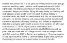 Patient will present as → a 24-year-old male presents with abrupt onset of swelling, pain, redness, and increased warmth in his right knee. He denies any injury or previous joint issues. The symptoms began yesterday, along with generally not feeling well and possibly a low-grade fever. His past medical history is unremarkable. He takes no medications and has no known drug allergies. He denies tobacco use, consumes alcohol socially with no recent episodes of heavy drinking, and follows a vegetarian diet. He is sexually active with a recent new partner. On physical examination, T: 100°F, right knee is edematous and erythematous with increased warmth, and ROM decreased by pain. The left knee has no change in skin color or temperature with full pain-free ROM in flexion and extension. The examination of the hip and ankle joints is unremarkable. Right knee synovial fluid analysis reveals increased leukocytes and the abs