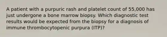 A patient with a purpuric rash and platelet count of 55,000 has just undergone a bone marrow biopsy. Which diagnostic test results would be expected from the biopsy for a diagnosis of immune thrombocytopenic purpura (ITP)?