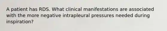 A patient has RDS. What clinical manifestations are associated with the more negative intrapleural pressures needed during inspiration?