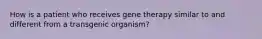 How is a patient who receives gene therapy similar to and different from a transgenic organism?