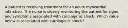 A patient is receiving treatment for an acute myocardial infarction. The nurse is closely monitoring the patient for signs and symptoms associated with cardiogenic shock. Which value below is associated with cardiogenic shock?