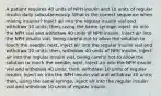 A patient requires 40 units of NPH insulin and 10 units of regular insulin daily subcutaneously. What is the correct sequence when mixing insulins? Inject air into the regular insulin vial and withdraw 10 units; then, using the same syringe, inject air into the NPH vial and withdraw 40 units of NPH insulin. Inject air into the NPH insulin vial, being careful not to allow the solution to touch the needle; next, inject air into the regular insulin vial and withdraw 10 units; then, withdraw 40 units of NPH insulin. Inject air into the regular insulin vial, being careful not to allow the solution to touch the needle; next, inject air into the NPH insulin vial and withdraw 40 units; then, withdraw 10 units of regular insulin. Inject air into the NPH insulin vial and withdraw 40 units; then, using the same syringe, inject air into the regular insulin vial and withdraw 10 units of regular insulin.