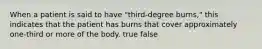 When a patient is said to have "third-degree burns," this indicates that the patient has burns that cover approximately one-third or more of the body. true false