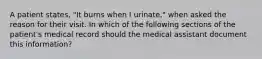 A patient states, "It burns when I urinate," when asked the reason for their visit. In which of the following sections of the patient's medical record should the medical assistant document this information?