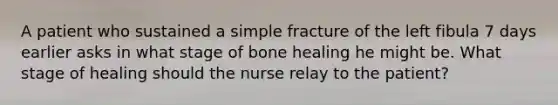 A patient who sustained a simple fracture of the left fibula 7 days earlier asks in what stage of bone healing he might be. What stage of healing should the nurse relay to the patient?