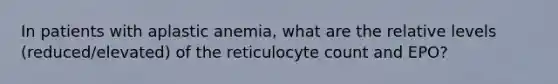 In patients with aplastic anemia, what are the relative levels (reduced/elevated) of the reticulocyte count and EPO?