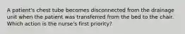A patient's chest tube becomes disconnected from the drainage unit when the patient was transferred from the bed to the chair. Which action is the nurse's first priority?