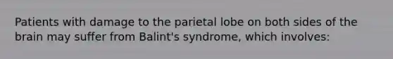 Patients with damage to the parietal lobe on both sides of the brain may suffer from Balint's syndrome, which involves: