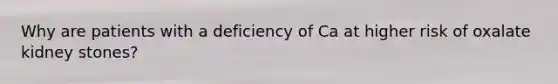 Why are patients with a deficiency of Ca at higher risk of oxalate kidney stones?