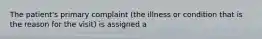 The patient's primary complaint (the illness or condition that is the reason for the visit) is assigned a