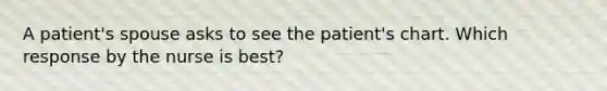 A patient's spouse asks to see the patient's chart. Which response by the nurse is best?