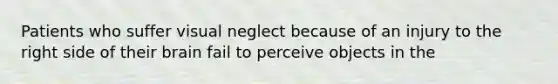 Patients who suffer visual neglect because of an injury to the right side of their brain fail to perceive objects in the