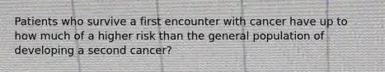 Patients who survive a first encounter with cancer have up to how much of a higher risk than the general population of developing a second cancer?