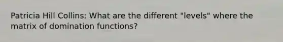 Patricia Hill Collins: What are the different "levels" where the matrix of domination functions?