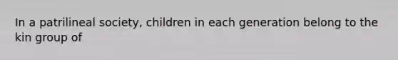 In a patrilineal society, children in each generation belong to the kin group of