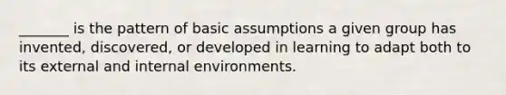 _______ is the pattern of basic assumptions a given group has invented, discovered, or developed in learning to adapt both to its external and internal environments.