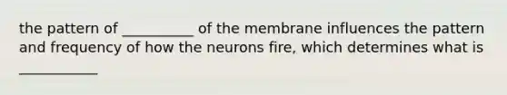 the pattern of __________ of the membrane influences the pattern and frequency of how the neurons fire, which determines what is ___________