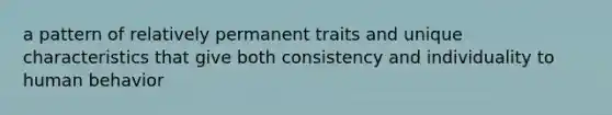 a pattern of relatively permanent traits and unique characteristics that give both consistency and individuality to human behavior