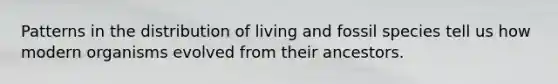Patterns in the distribution of living and fossil species tell us how modern organisms evolved from their ancestors.