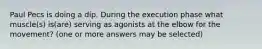 Paul Pecs is doing a dip. During the execution phase what muscle(s) is(are) serving as agonists at the elbow for the movement? (one or more answers may be selected)