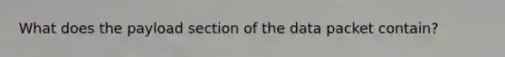 What does the payload section of the data packet contain?