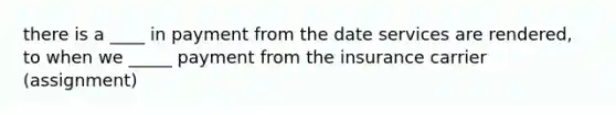 there is a ____ in payment from the date services are rendered, to when we _____ payment from the insurance carrier (assignment)