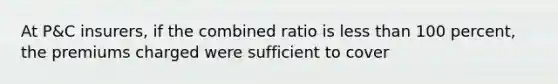 At P&C insurers, if the combined ratio is less than 100 percent, the premiums charged were sufficient to cover