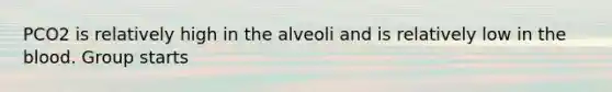 PCO2 is relatively high in the alveoli and is relatively low in the blood. Group starts