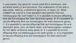 In pea plants, the gene for round seed (R) is dominant, and wrinkled seeds (r) are recessive. The endosperm of the pea is also either starchy, a dominant gene (S), or waxy (s). What CANNOT be said of a cross between two parents that are heterozygous for both traits? A. It is possible to secure offspring that are homozygous for both dominant genes. B. It is possible to secure offspring that are homozygous for both recessive genes. C. It is possible to secure offspring that are homozygous for one dominant gene, such as round seed, and homozygous recessive for the other recessive waxy gene. D. It is possible to secure offspring that are heterozygous for both genes. E. It is impossible to secure offspring that are homozygous for both dominant genes.