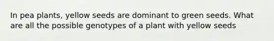 In pea plants, yellow seeds are dominant to green seeds. What are all the possible genotypes of a plant with yellow seeds