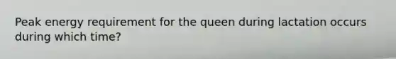 Peak energy requirement for the queen during lactation occurs during which time?