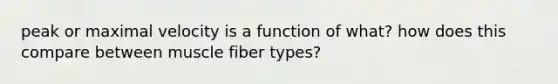 peak or maximal velocity is a function of what? how does this compare between muscle fiber types?