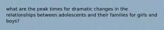 what are the peak times for dramatic changes in the relationships between adolescents and their families for girls and boys?