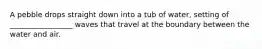 A pebble drops straight down into a tub of water, setting of _________________ waves that travel at the boundary between the water and air.