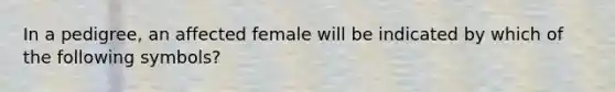 In a pedigree, an affected female will be indicated by which of the following symbols?