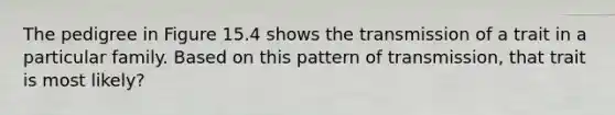 The pedigree in Figure 15.4 shows the transmission of a trait in a particular family. Based on this pattern of transmission, that trait is most likely?