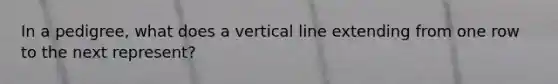 In a pedigree, what does a vertical line extending from one row to the next represent?