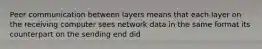 Peer communication between layers means that each layer on the receiving computer sees network data in the same format its counterpart on the sending end did