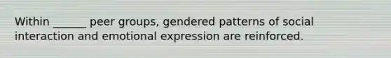 Within ______ peer groups, gendered patterns of social interaction and emotional expression are reinforced.