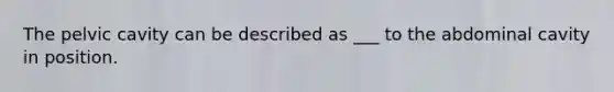 The pelvic cavity can be described as ___ to the abdominal cavity in position.