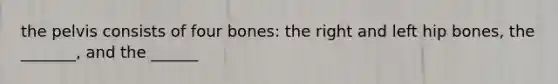 the pelvis consists of four bones: the right and left hip bones, the _______, and the ______