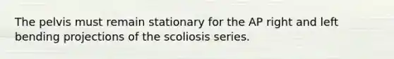 The pelvis must remain stationary for the AP right and left bending projections of the scoliosis series.