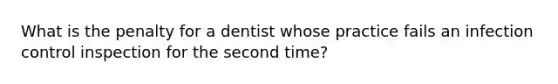 What is the penalty for a dentist whose practice fails an infection control inspection for the second time?