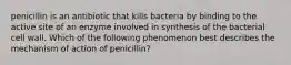 penicillin is an antibiotic that kills bacteria by binding to the active site of an enzyme involved in synthesis of the bacterial cell wall. Which of the following phenomenon best describes the mechanism of action of penicillin?